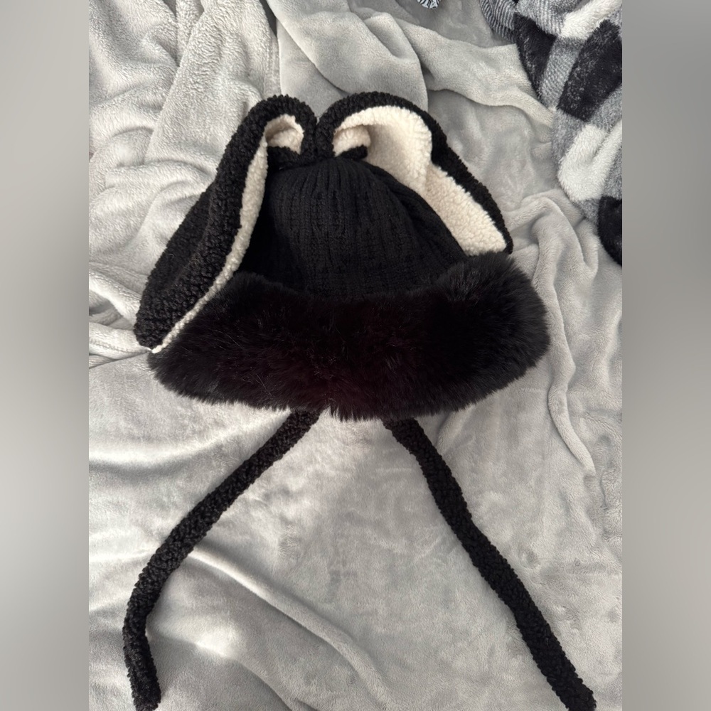 Dolls Kill Black and White Bunny Ear Hat